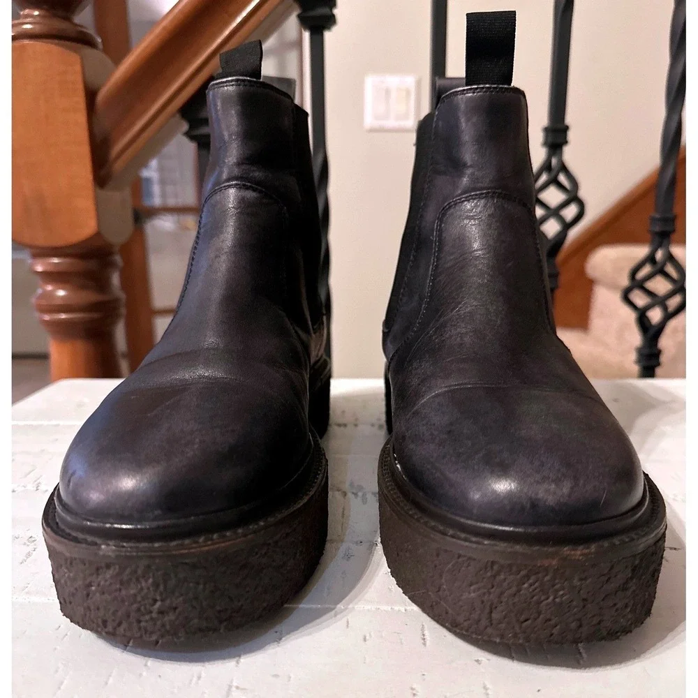 Free People Carmel Black Leather Platform Chelsea Boots 38 Grunge Whimsigoth